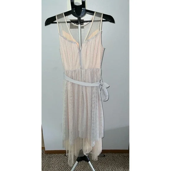 NWT Lauren Conrad Runway Midi Tulle Illusion Dress in Silver and Cream‎ Size 6 - Picture 5 of 12